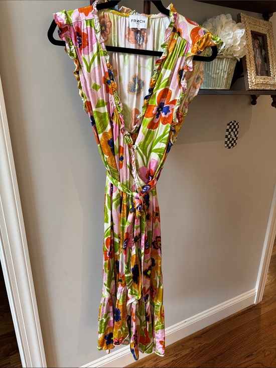 FRNCH Dresses & Skirts - FRNCH Pink Floral Dress with Green & Orange Accents
